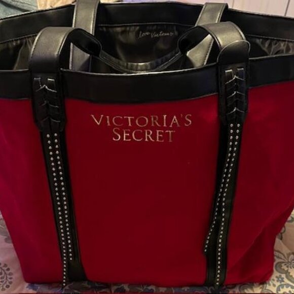 Victoria's Secret Handbags - Victoria's Secret Red and Black Tote Bag